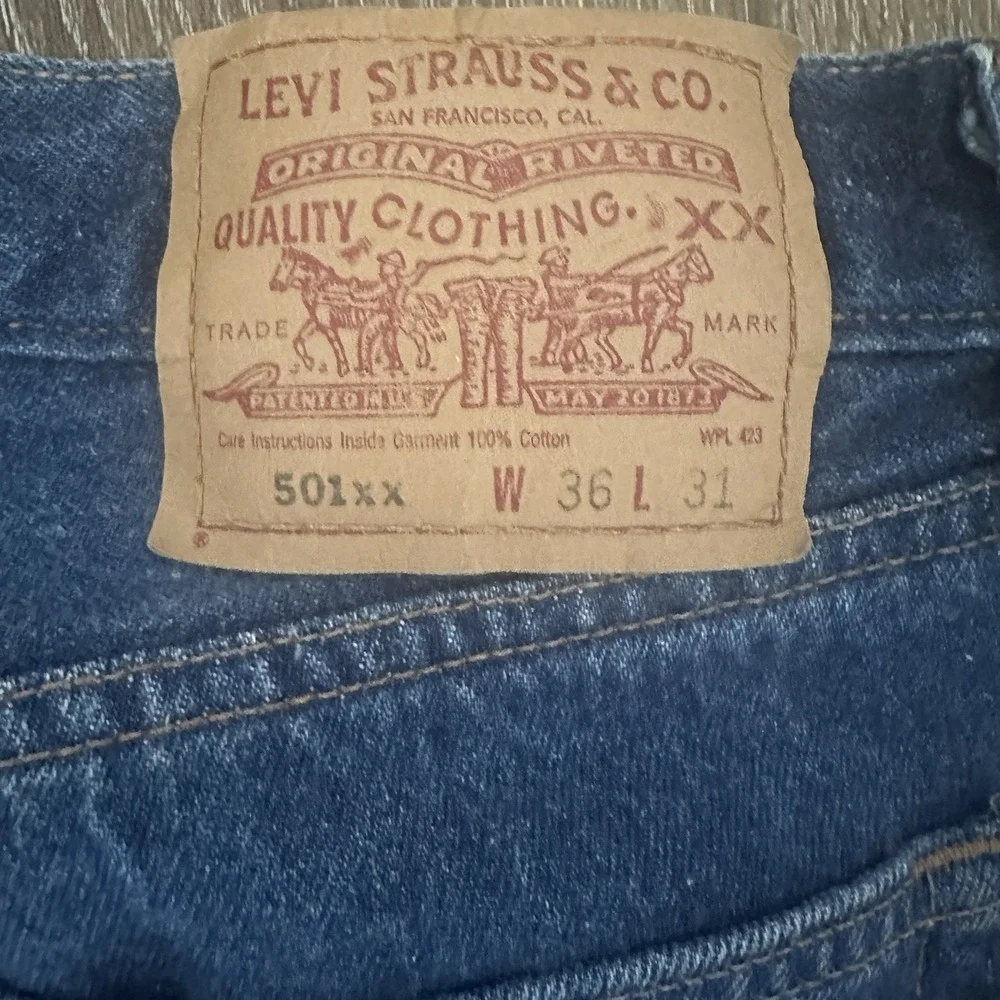 Vintage Levis 501XX Jeans Mens 36x31 Short Blue 90s Raw‎ Dark Denim 34x28